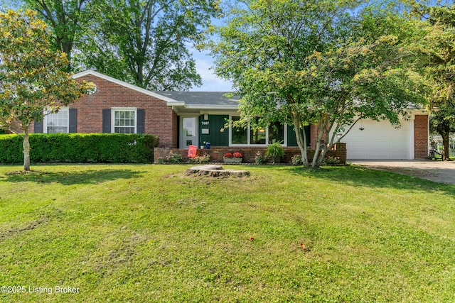 7007 Graymoor Rd, Louisville, KY 40222 - view of front facade featuring brick siding, concrete driveway, a front yard, and a garage
