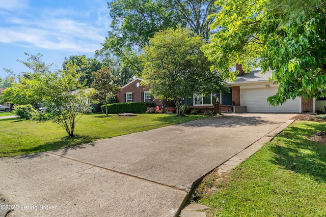 7007 Graymoor Rd, Louisville, KY 40222 - obstructed view of property featuring brick siding, a front lawn, driveway, and an attached garage