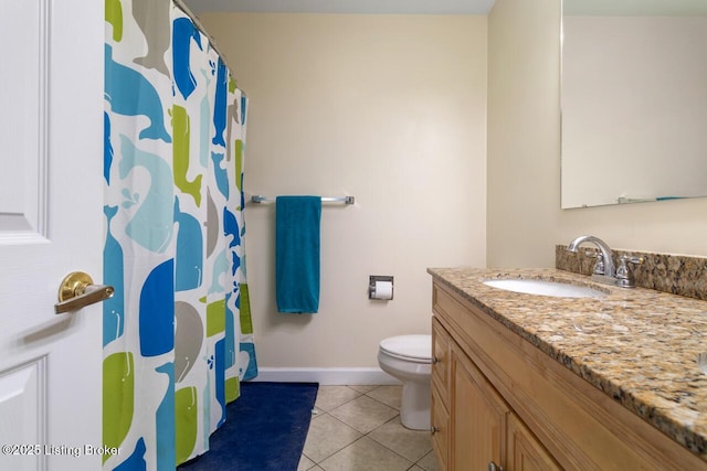 1421 W Elm Rd, Radcliff, KY 40160 - full bathroom with vanity, toilet, tile patterned floors, baseboards, and curtained shower