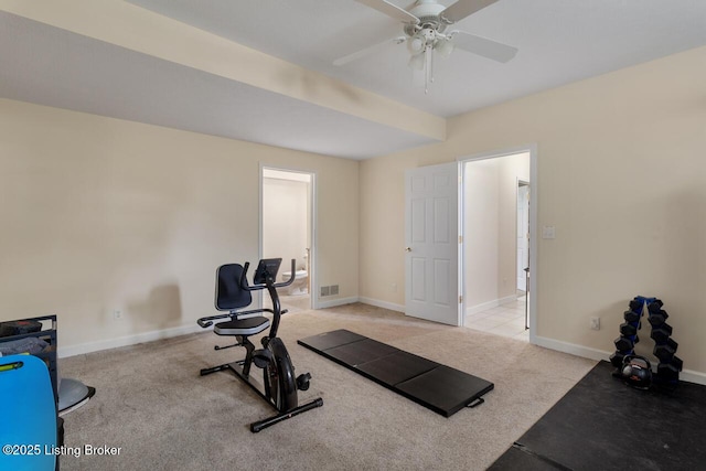 1421 W Elm Rd, Radcliff, KY 40160 - workout room featuring light carpet, ceiling fan, and baseboards