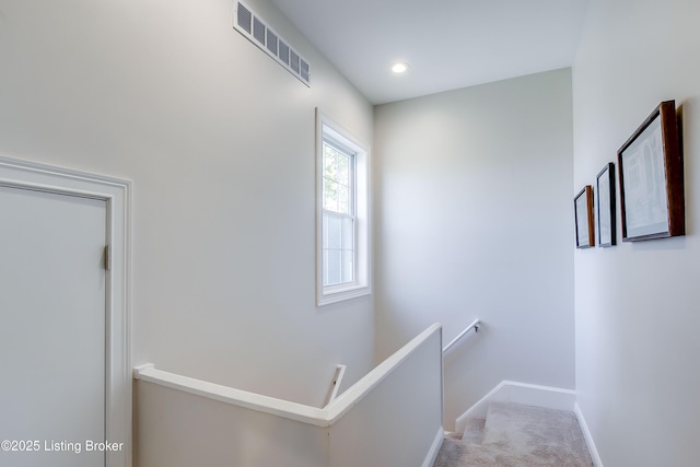 421 Marret Ave, Louisville, KY 40208 - hall featuring an upstairs landing, carpet flooring, baseboards, and recessed lighting