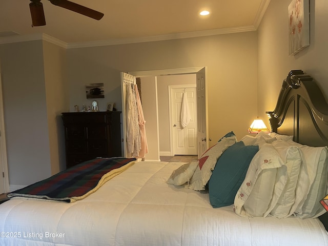 6008 Cottage Ln, Crestwood, KY 40014 - bedroom featuring crown molding, recessed lighting, ceiling fan, and baseboards