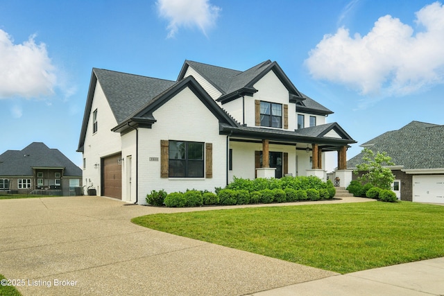 7811 Ingram Way, Crestwood, KY 40014 - view of front of property with a porch, concrete driveway, a front lawn, and brick siding