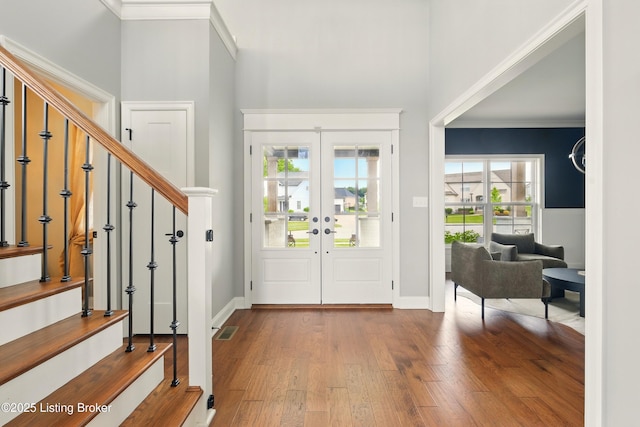7811 Ingram Way, Crestwood, KY 40014 - entrance foyer featuring stairway, hardwood / wood-style flooring, baseboards, french doors, and crown molding