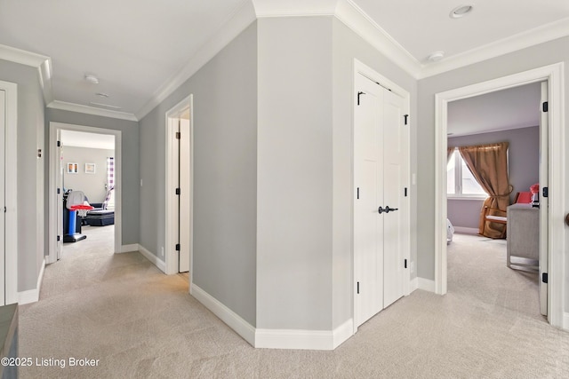 7811 Ingram Way, Crestwood, KY 40014 - hall with light colored carpet, ornamental molding, and baseboards