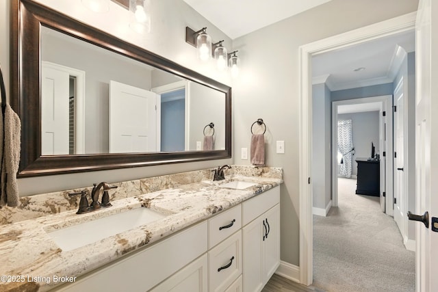 7811 Ingram Way, Crestwood, KY 40014 - full bath featuring baseboards, double vanity, and ornamental molding