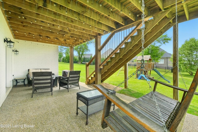 7811 Ingram Way, Crestwood, KY 40014 - view of patio / terrace featuring stairs, a playground, and an outdoor hangout area