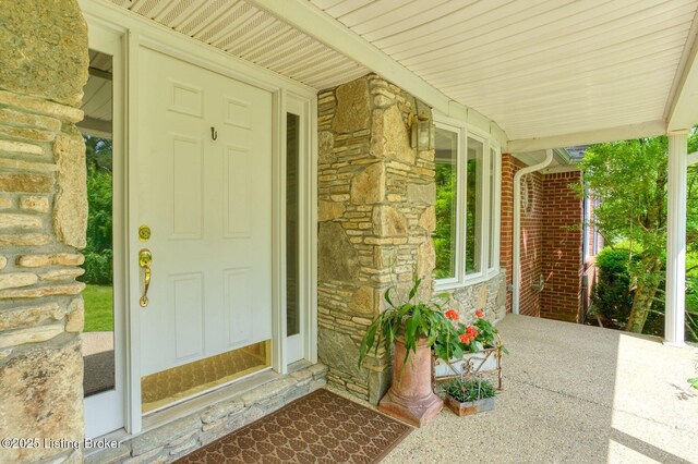 6311 Fible Ln, Crestwood, KY 40014 - entrance to property with stone siding and a porch