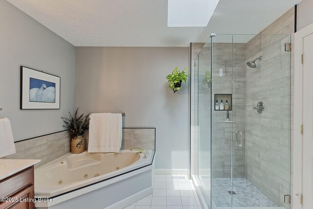 6311 Fible Ln, Crestwood, KY 40014 - full bathroom featuring a whirlpool tub, a shower stall, vanity, tile patterned flooring, and a textured ceiling
