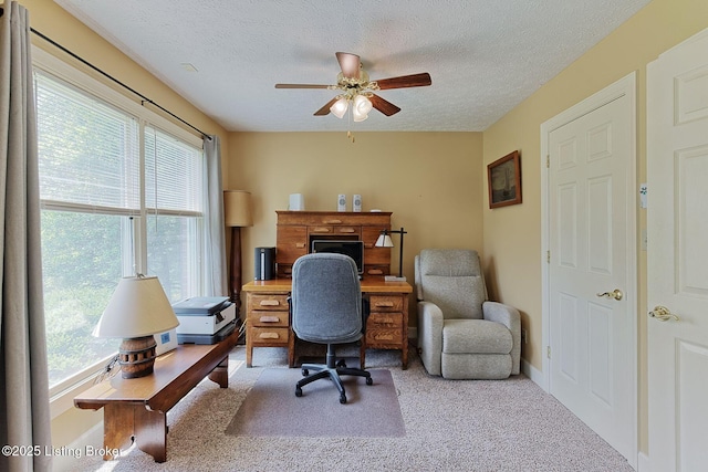 6311 Fible Ln, Crestwood, KY 40014 - office with healthy amount of natural light, ceiling fan, carpet, and a textured ceiling