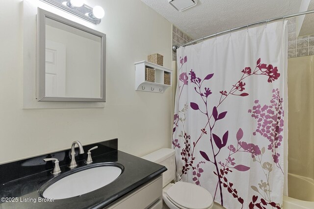 6311 Fible Ln, Crestwood, KY 40014 - full bathroom with vanity, a textured ceiling, toilet, and shower / bath combo