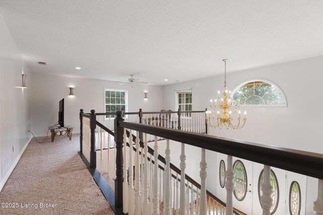 622 Hillcreek Dr, Elizabethtown, KY 42701 - hallway featuring an upstairs landing, carpet flooring, baseboards, a chandelier, and recessed lighting