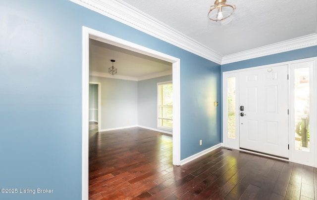 211 Rebel Dr, Pewee Valley, KY 40056 - foyer with ornamental molding, dark wood finished floors, and baseboards
