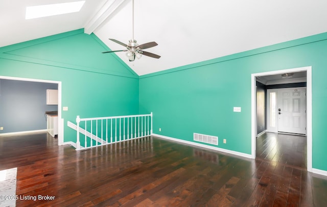 211 Rebel Dr, Pewee Valley, KY 40056 - unfurnished room with ceiling fan, hardwood / wood-style floors, baseboards, and a skylight