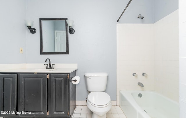 211 Rebel Dr, Pewee Valley, KY 40056 - bathroom featuring toilet, vanity, shower / tub combination, tile patterned flooring, and baseboards