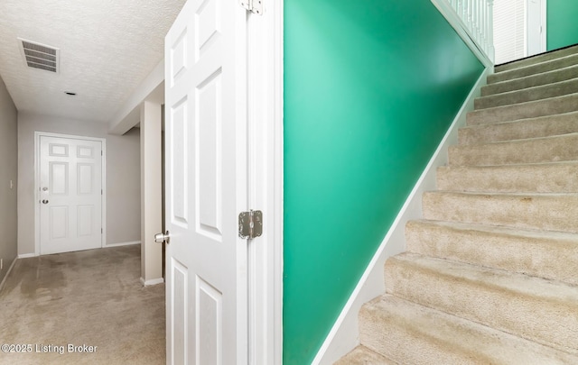 211 Rebel Dr, Pewee Valley, KY 40056 - stairs with carpet, baseboards, and a textured ceiling