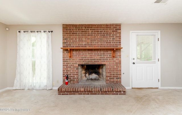 211 Rebel Dr, Pewee Valley, KY 40056 - unfurnished living room featuring carpet flooring, baseboards, and a fireplace