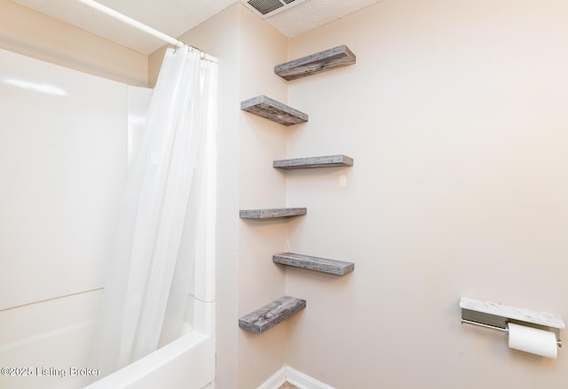 211 Rebel Dr, Pewee Valley, KY 40056 - bathroom featuring baseboards and shower / tub combo with curtain