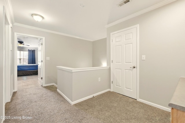 4926 Merton Sq, Louisville, KY 40241 - hall with carpet floors, an upstairs landing, baseboards, and crown molding
