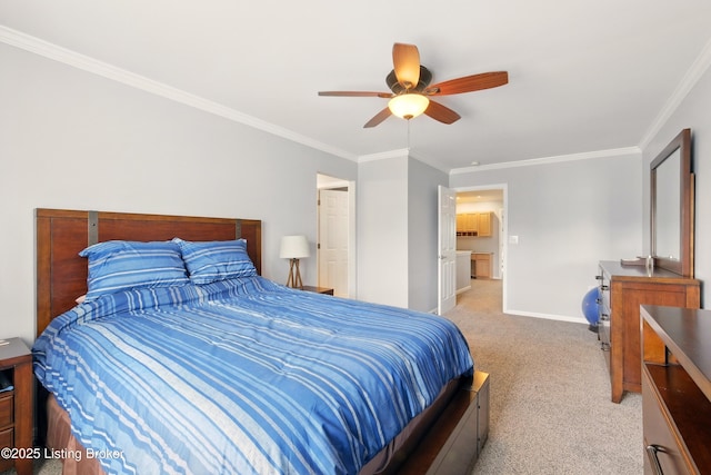 4926 Merton Sq, Louisville, KY 40241 - bedroom with light colored carpet, ornamental molding, baseboards, and a ceiling fan