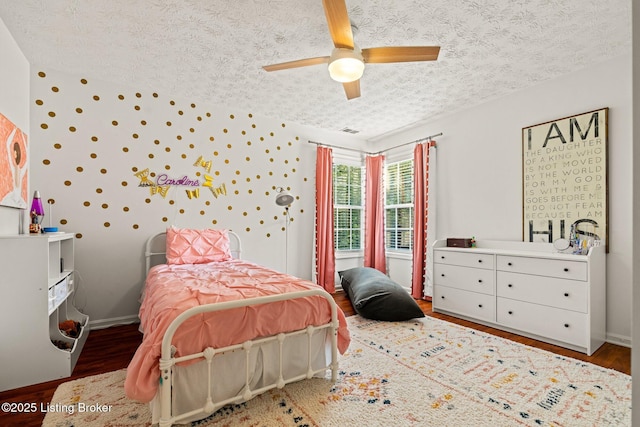 5500 Worthington Place Dr, Louisville, KY 40241 - bedroom featuring a textured ceiling, wood finished floors, ceiling fan, and baseboards