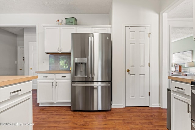5500 Worthington Place Dr, Louisville, KY 40241 - kitchen with stainless steel refrigerator with ice dispenser, dark wood-type flooring, white cabinets, light countertops, and a textured ceiling