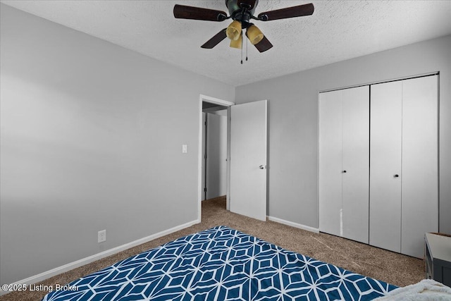 4311 Wendy Hills Dr, Crestwood, KY 40014 - bedroom featuring carpet flooring, a closet, a textured ceiling, baseboards, and ceiling fan