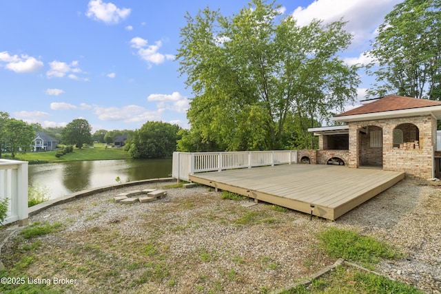 3205 Lake Pointe Ct, Crestwood, KY 40014 - view of yard featuring a deck with water view and an outdoor fire pit