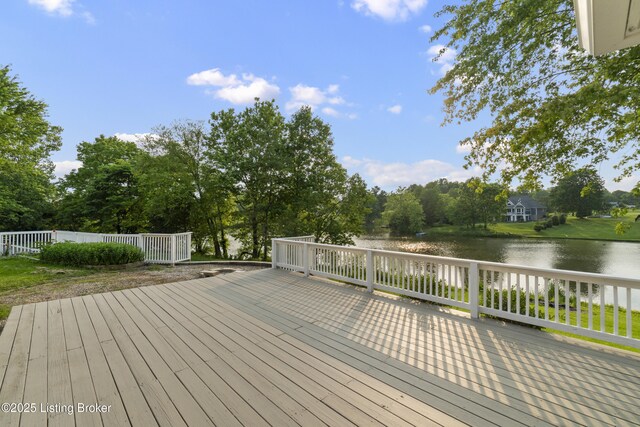 3205 Lake Pointe Ct, Crestwood, KY 40014 - wooden terrace with a water view and view of wooded area