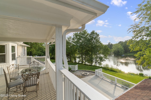 3205 Lake Pointe Ct, Crestwood, KY 40014 - wooden porch with a water view and a yard