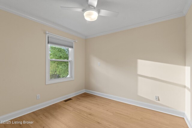 3205 Lake Pointe Ct, Crestwood, KY 40014 - empty room with ornamental molding, light wood-type flooring, baseboards, and a ceiling fan