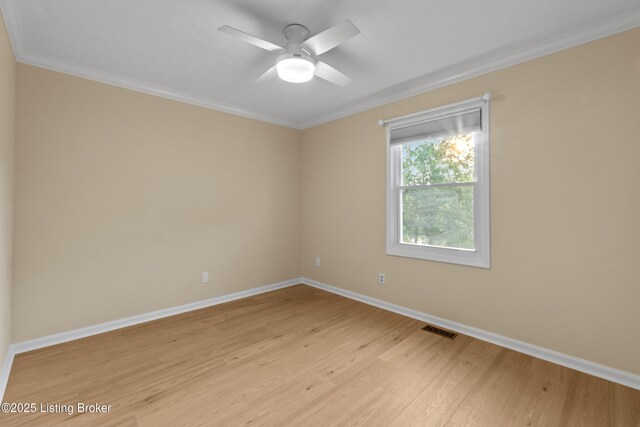 3205 Lake Pointe Ct, Crestwood, KY 40014 - spare room featuring light wood finished floors, baseboards, crown molding, and a ceiling fan