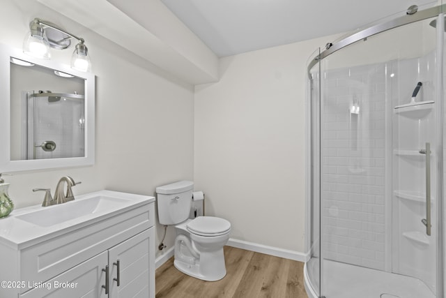 3205 Lake Pointe Ct, Crestwood, KY 40014 - bathroom featuring toilet, wood finished floors, a stall shower, and vanity