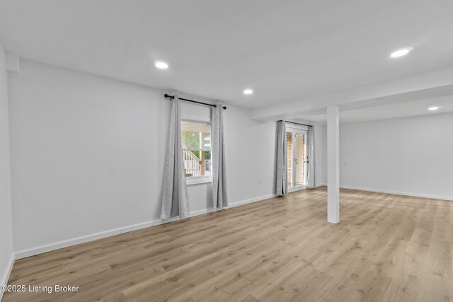 3205 Lake Pointe Ct, Crestwood, KY 40014 - below grade area with recessed lighting, light wood finished floors, and baseboards