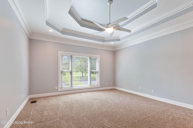15108 Chestnut Ridge Cir, Louisville, KY 40245 - carpeted spare room with ornamental molding, a raised ceiling, a ceiling fan, recessed lighting, and baseboards