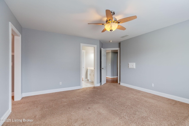15108 Chestnut Ridge Cir, Louisville, KY 40245 - unfurnished bedroom with light carpet, baseboards, connected bathroom, and a ceiling fan
