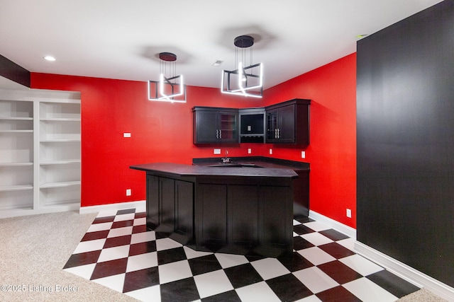15108 Chestnut Ridge Cir, Louisville, KY 40245 - bar area featuring tile patterned floors, baseboards, decorative light fixtures, and recessed lighting
