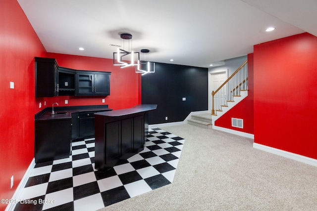 15108 Chestnut Ridge Cir, Louisville, KY 40245 - playroom featuring baseboards, a sink, recessed lighting, and carpet floors