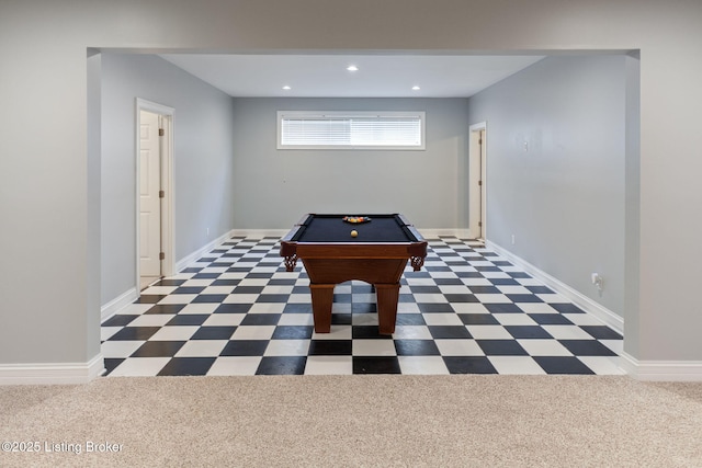 15108 Chestnut Ridge Cir, Louisville, KY 40245 - rec room with tile patterned floors, pool table, recessed lighting, and baseboards