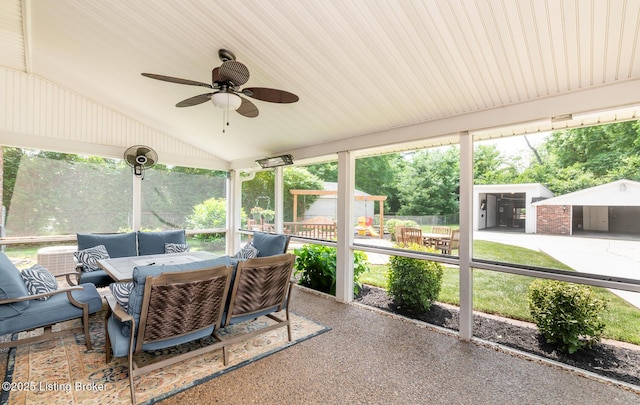 922 Fenley Ave, Louisville, KY 40222 - sunroom / solarium featuring lofted ceiling, ceiling fan, and outdoor lounge area