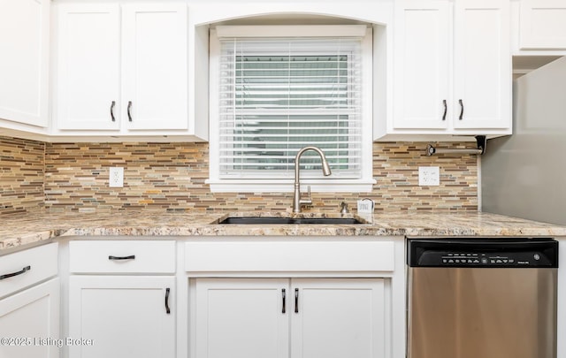 922 Fenley Ave, Louisville, KY 40222 - kitchen with dishwasher, a sink, white cabinets, and tasteful backsplash