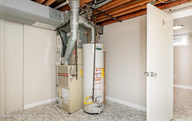 922 Fenley Ave, Louisville, KY 40222 - utility room with gas water heater, a wall mounted air conditioner, and heating unit