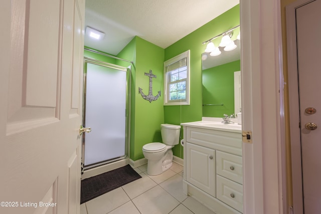 524 Lake Forest Ln, Westview, KY 40178 - full bathroom featuring a stall shower, vanity, tile patterned floors, and a textured ceiling