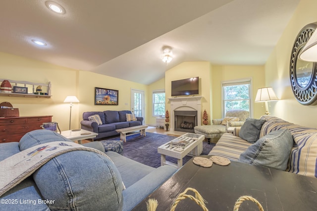524 Lake Forest Ln, Westview, KY 40178 - living area with vaulted ceiling, plenty of natural light, and a fireplace