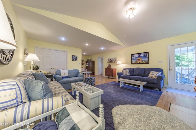 524 Lake Forest Ln, Westview, KY 40178 - living room featuring lofted ceiling, wood finished floors, and recessed lighting