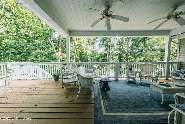 524 Lake Forest Ln, Westview, KY 40178 - wooden terrace featuring a ceiling fan and an outdoor living space