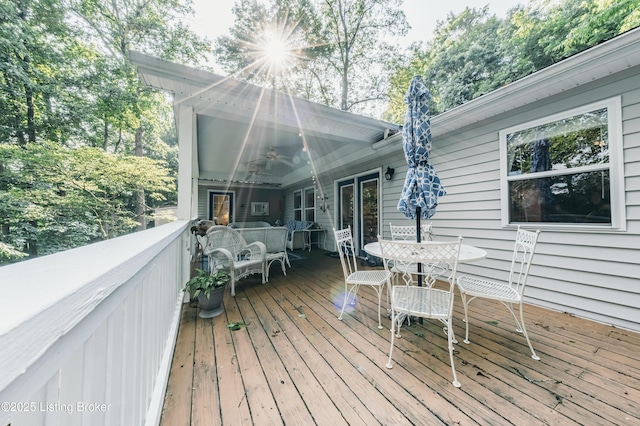 524 Lake Forest Ln, Westview, KY 40178 - wooden deck with outdoor dining area and ceiling fan