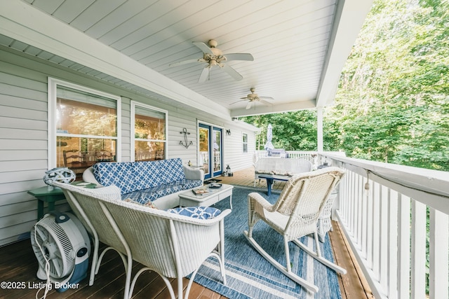 524 Lake Forest Ln, Westview, KY 40178 - wooden deck with an outdoor living space and a ceiling fan