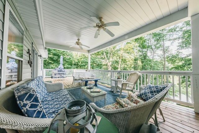 524 Lake Forest Ln, Westview, KY 40178 - wooden deck with a ceiling fan and an outdoor living space