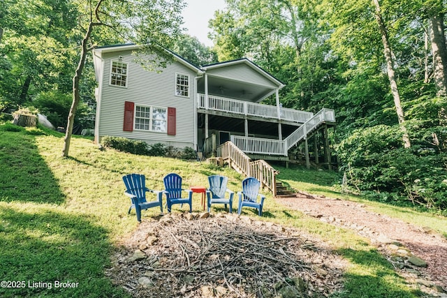 524 Lake Forest Ln, Westview, KY 40178 - rear view of house featuring stairway, a lawn, a ceiling fan, and a deck